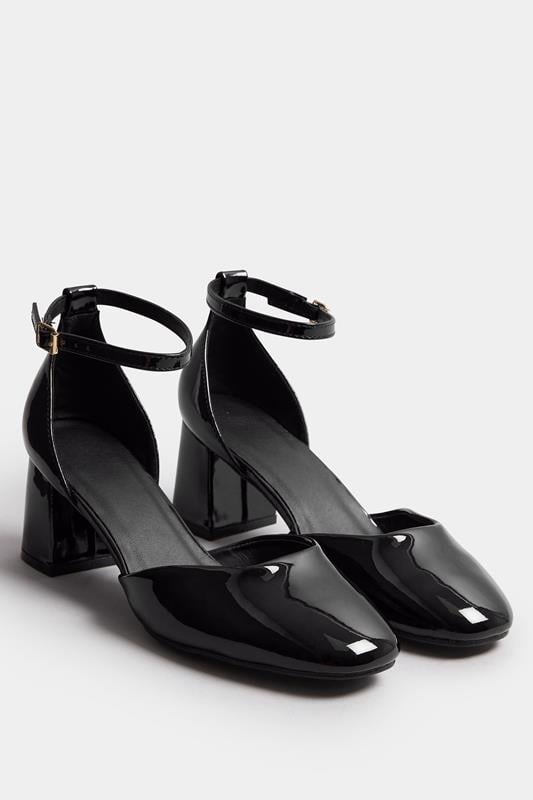 Black Patent Block Mary Jane Heels In Extra Wide EEE Fit | Yours Clothing 1