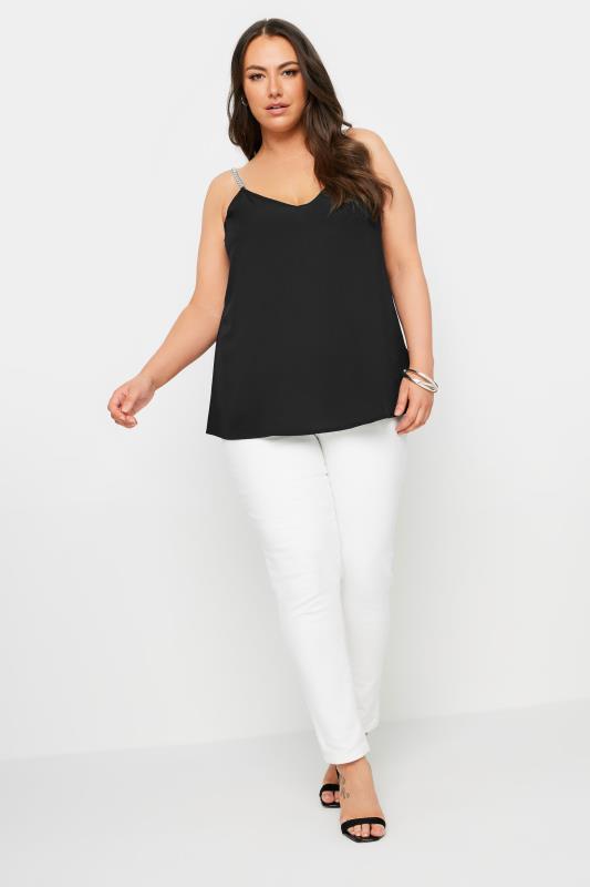 Yours Plus Size Black Chain Strap Cami Top | Yours Clothing 5