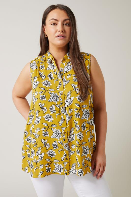 Plus Size  EVANS Curve Yellow Floral Print Tunic