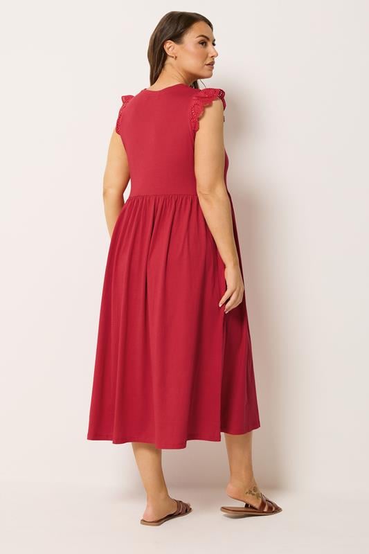 YOURS Plus Size Red Broderie Sleeve Maxi Dress | Yours Clothing 2