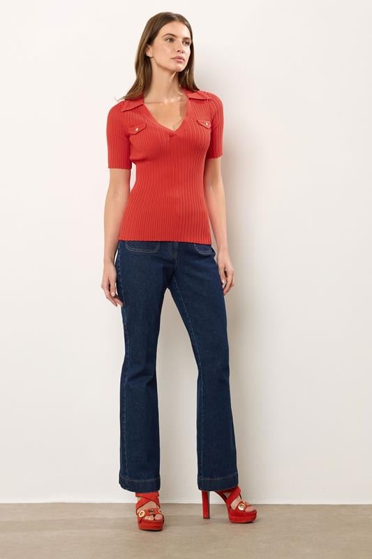 STAR Coral Orange Knitted Pocket Collar Top | StarByJM 2