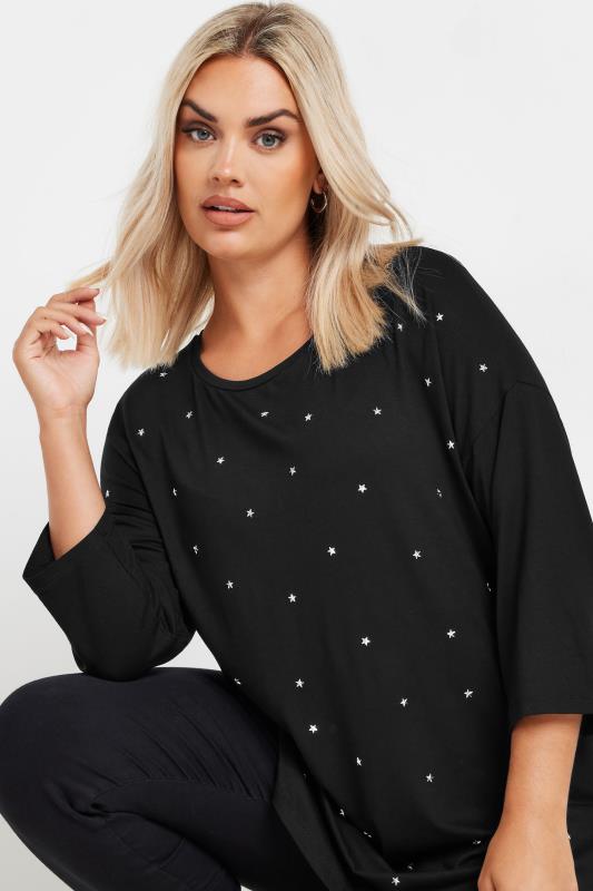 Plus Size  YOURS Curve Black Star Embellished Swing Top