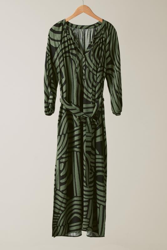 EVANS Plus Size Khaki Green Abstract Print Midi Dress | Evans  5