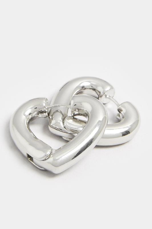 Silver Tone Heart Shape Hoop Chunky Earrings | Yours Clothing 3