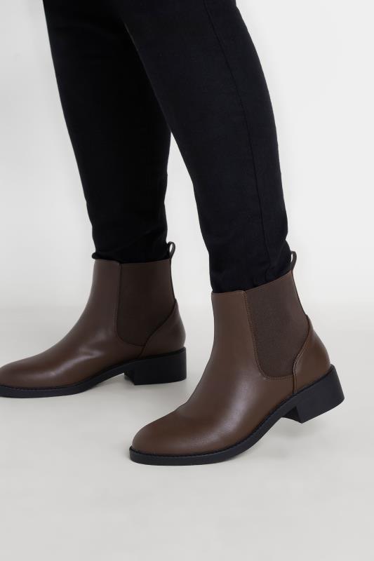 Plus Size  Yours Brown Faux Leather Elasticated Chelsea Boots In Wide E Fit & Extra Wide EEE Fit