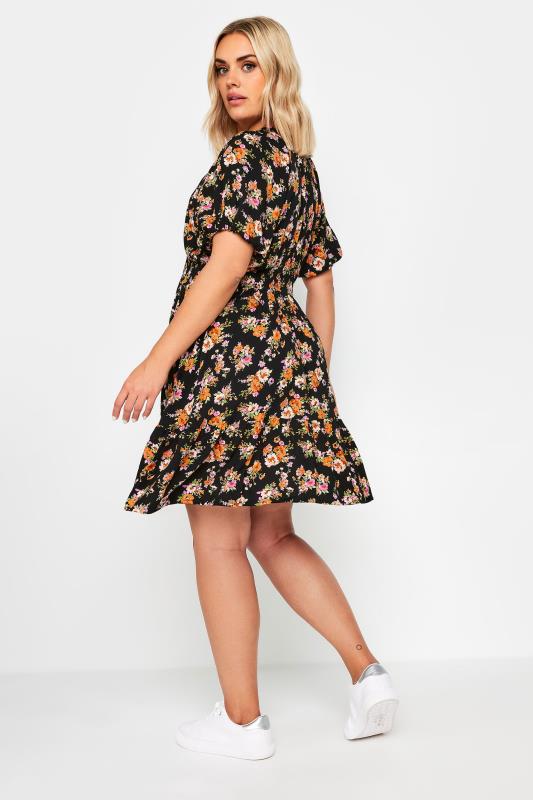 YOURS Plus Size Orange Floral Print Button Through Dress | Yours Curve  3