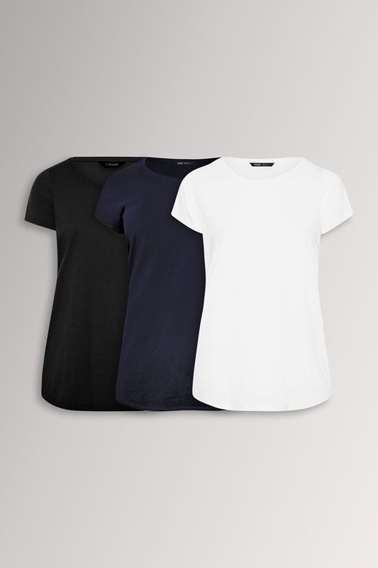 YOURSET 3 PACK Curve Navy Blue & Black Core T-Shirts