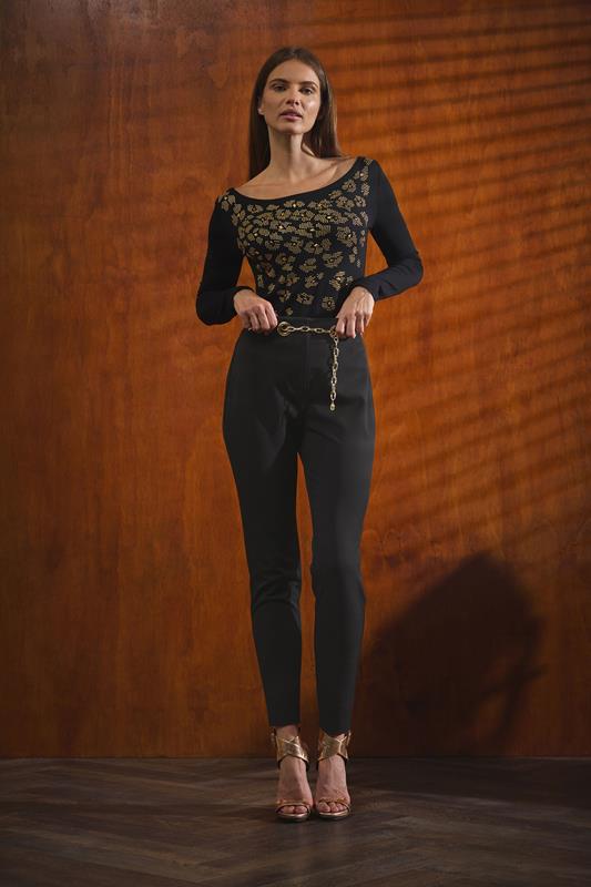  STAR Black Animal Embellished Top