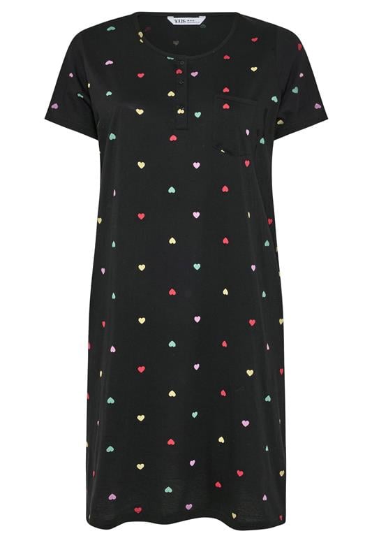 YOURS Plus Size Black Heart Placket Nightdress | Yours Clothing 5