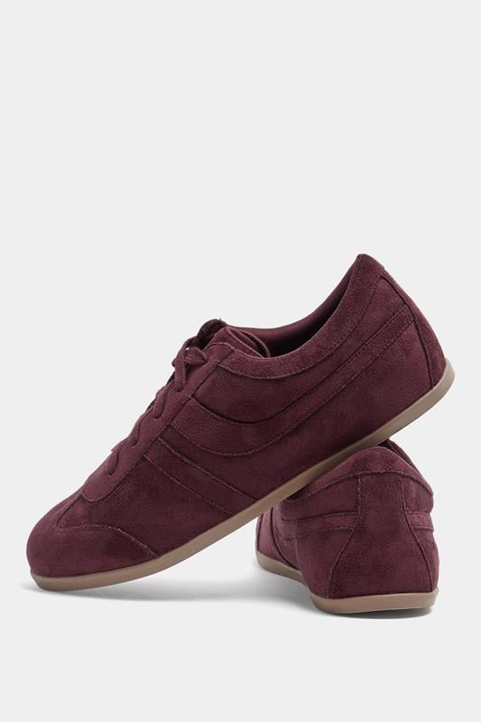 Burgundy Red Faux Suede Low Retro Stripe Trainers In Extra Wide EEE Fit | Yours Clothing 4