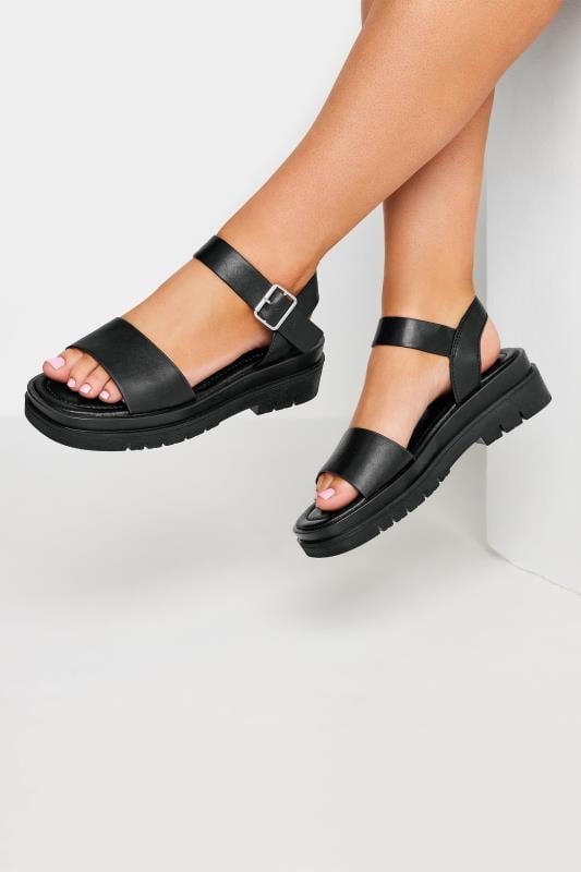 Plus Size  Yours Black Two Part Chunky Sandals In Wide E Fit & Extra Wide EEE Fit
