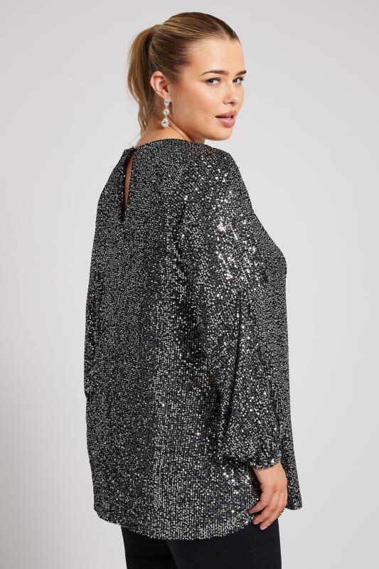 YOURS LONDON Plus Size Silver Sequin Keyhole Top | Yours Clothing 3