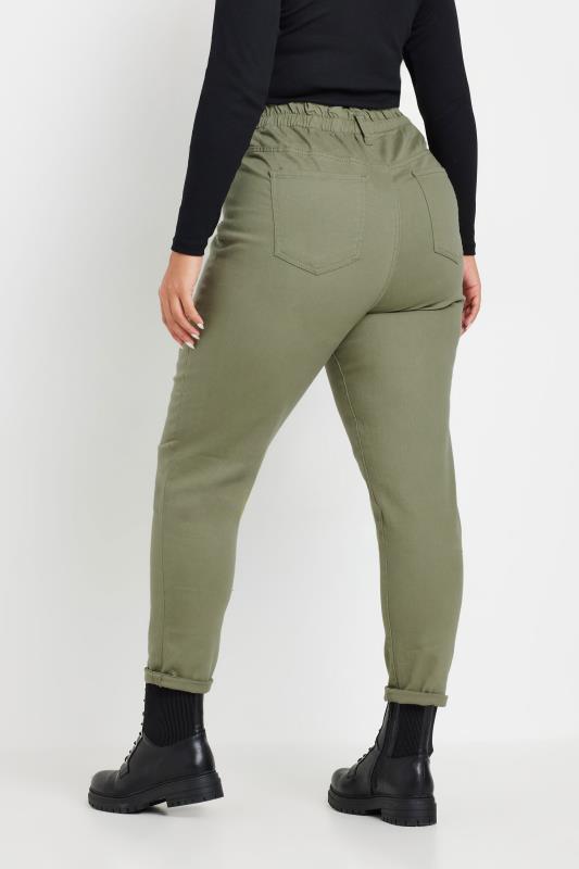 Plus Size Khaki Green Stretch Elasticated Waist MOM Jeans | Yours Clothing 3