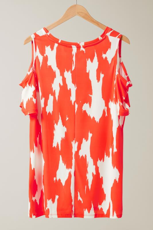 EVANS Plus Size Orange Abstract Print Cold Shoulder Top | Evans  6