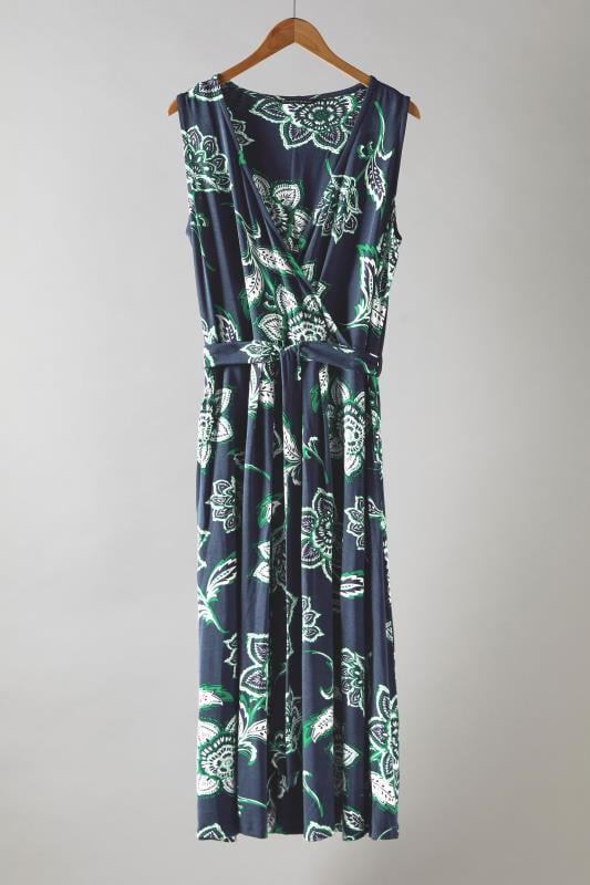 EVANS Plus Size Navy Blue & Green Paisley Print Wrap Dress | Evans  5