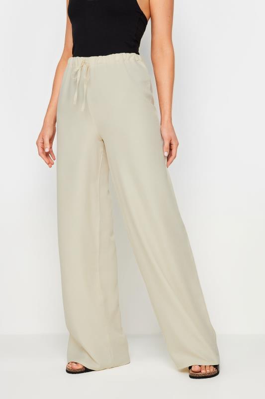 LTS Tall Women's Cream Textured Wide Leg Trousers | Long Tall Sally 2