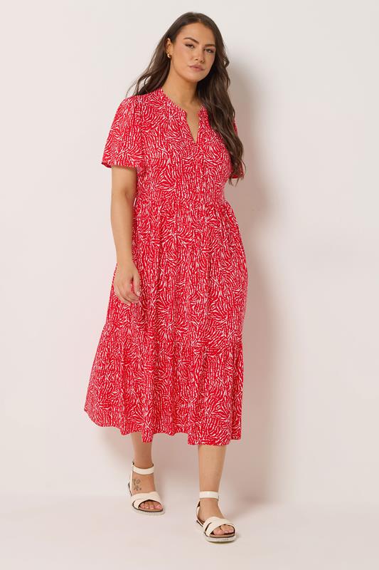  YOURS Curve Red Abstract Half Placket Dress