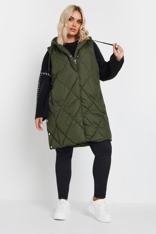 YOURS Plus Size Khaki Green Quilted Gilet | Yours Clothing 3