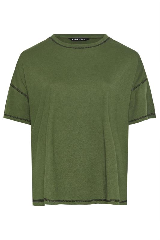 YOURS Plus Size Khaki Green Contrast Stitch T-Shirt | Yours Clothing 6