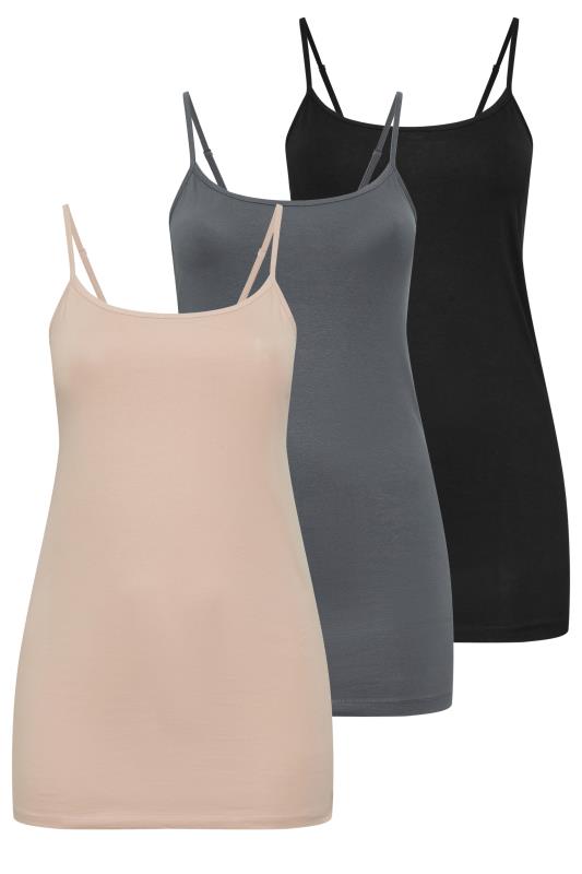 YOURS Plus Size 3 PACK Black & Nude Cami Tops | Yours Clothing  8