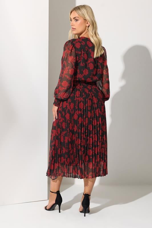 YOURS LONDON Plus Size Black Floral Pleated Shirt Dress | Yours Clothing 2