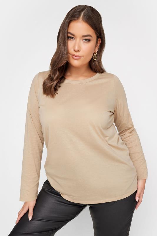 YOURS Curve Plus Size 3 PACK Beige Brown & Pink Long Sleeve Tops | Yours Clothing  2