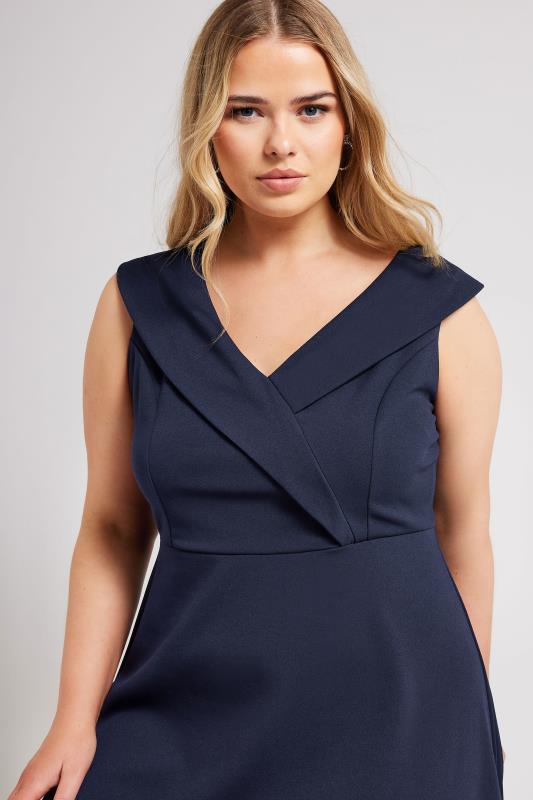 YOURS LONDON Plus Size Navy Blue Tuxedo Style Dress | Yours Clothing 5