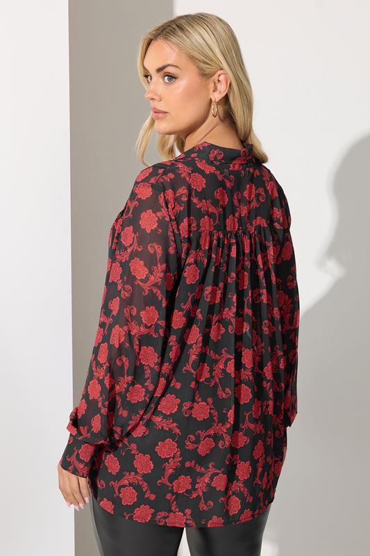 YOURS LONDON Plus Size Black Floral Pintuck Bow Tie Blouse | Yours Clothing 2