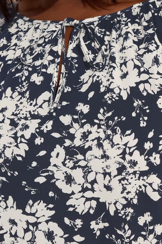 YOURS Plus Size Navy Blue Floral Tie Neck Tiered Midi Dress | Yours Clothing 4