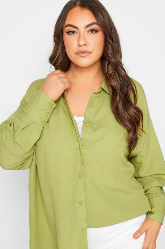 YOURS Plus Size Green Linen Look Shirt | Yours Clothing 4