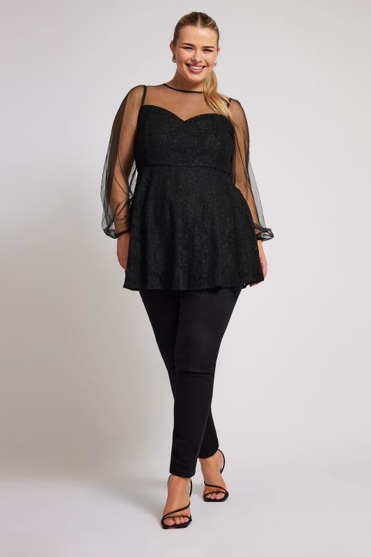 YOURS LONDON Plus Size Black Peplum Lace Top | Yours Clothing 2