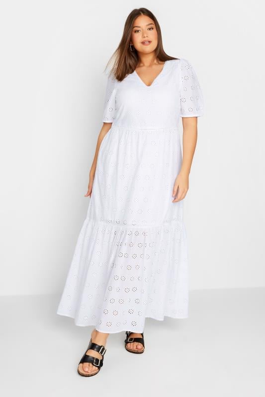 Tall  LTS Tall White Broderie Anglaise Maxi Tiered Dress