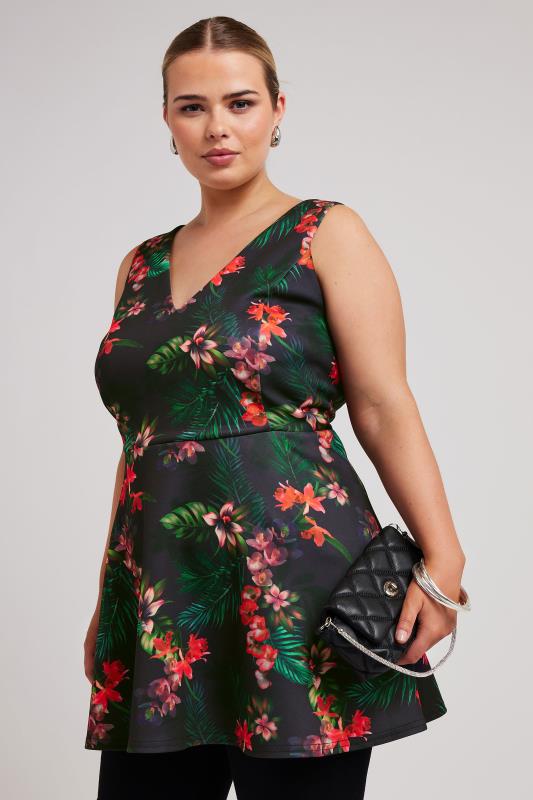 YOURS LONDON Plus Size Purple Tropical Print Peplum Top | Yours Clothing 1
