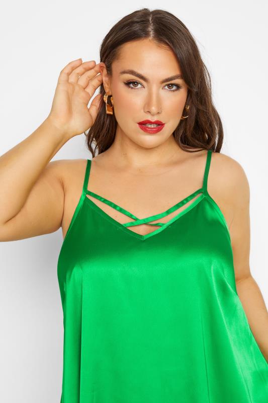 YOURS Plus Size Bright Green Satin Cami Top | Yours Clothing  4