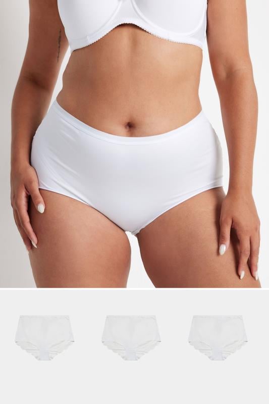 YOURS Plus Size 3 PACK White Lace Trim Briefs | Yours Clothing  1