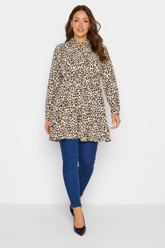 Women's  M&Co Brown Leopard Print Tie Waist Tunic Shirt
