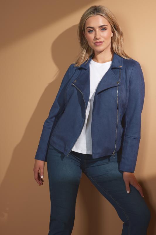 Women's  M&Co Navy Blue Faux Suede Biker Jacket