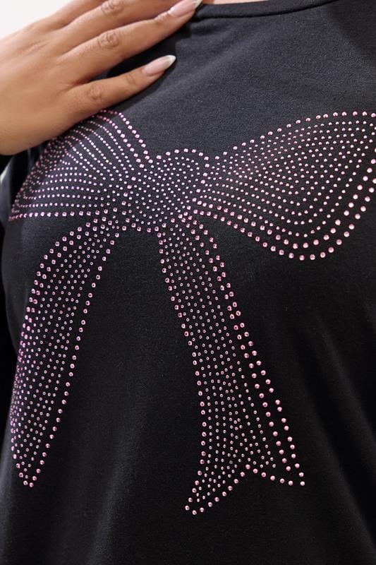 YOURS Plus Size Black Diamante Bow Long Sleeve Top | Yours Clothing 4