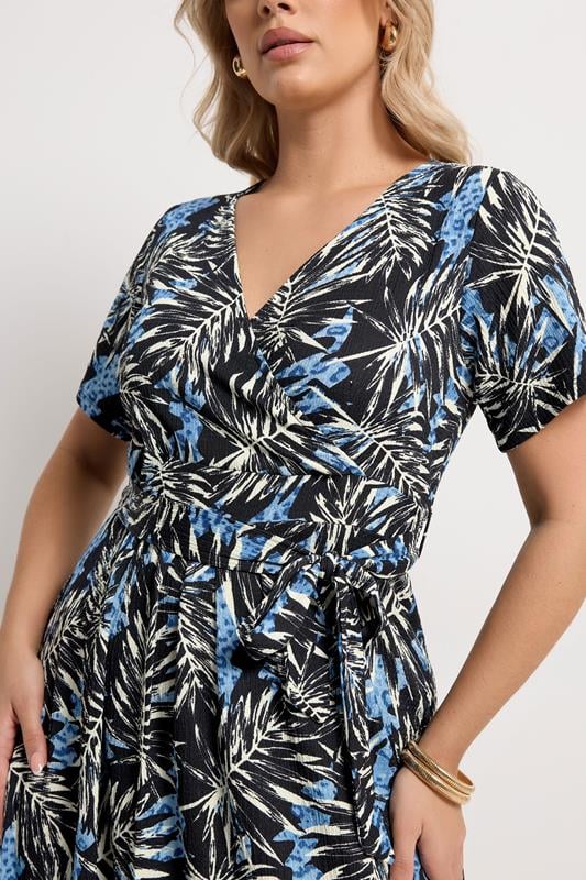 YOURS Plus Size Black Leaf Maxi Wrap Dress | Yours Clothing 4