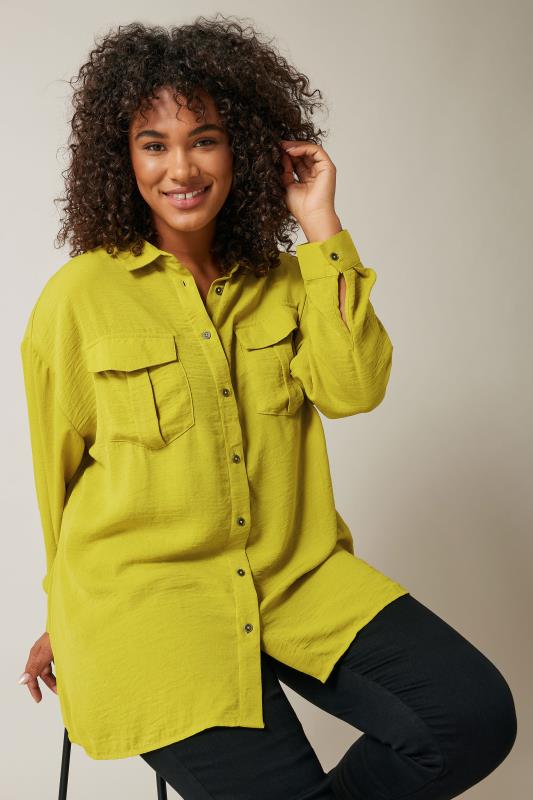 EVANS Plus Size Chartreuse Green Long Sleeve Utility Shirt | Evans  1