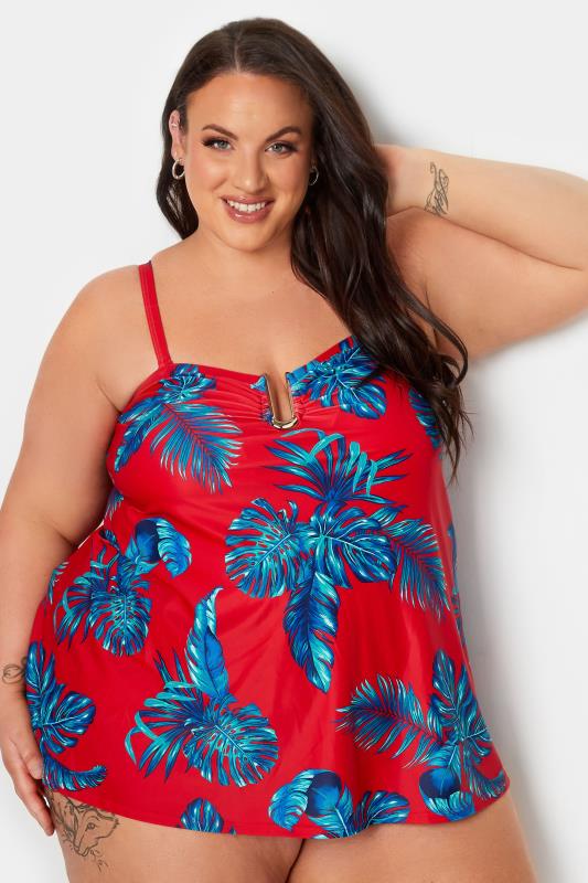 YOURS Curve Plus Size Red Palm Leaf Tankini Top | Yours Clothing  8