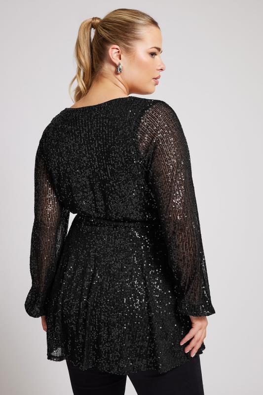 YOURS LONDON Plus Size Black Wrap Sequin Top | Yours Clothing 3