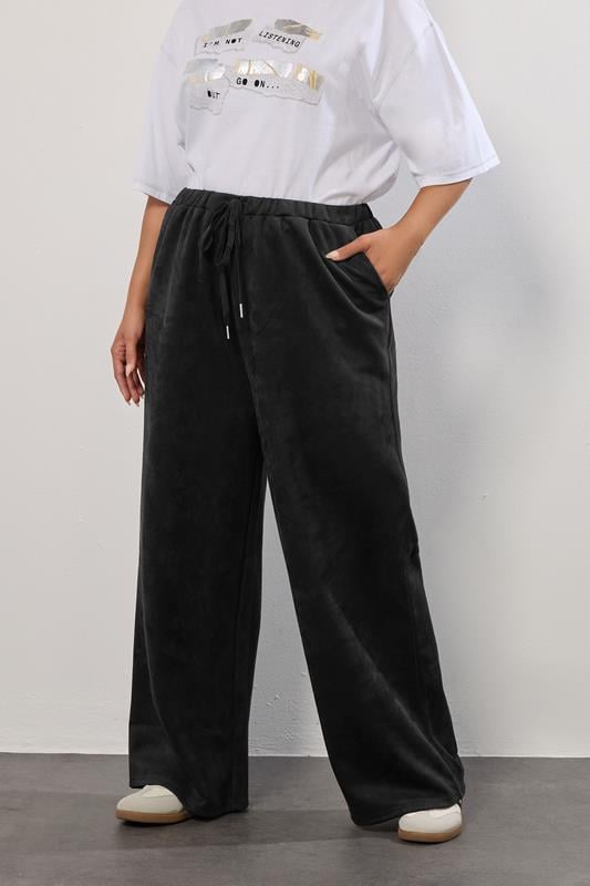  YOURS Curve Black Faux Suede Wide Leg Trousers