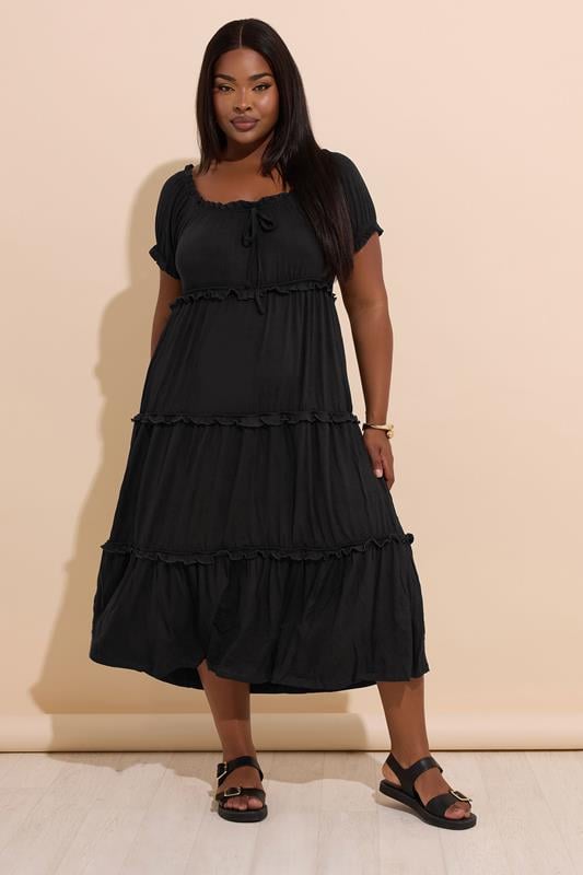 Plus Size  YOURS Curve Black Milkmaid Maxi Dress