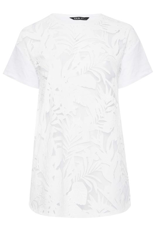 YOURS Plus Size White Floral Mesh Panel T-Shirt | Yours Clothing 6