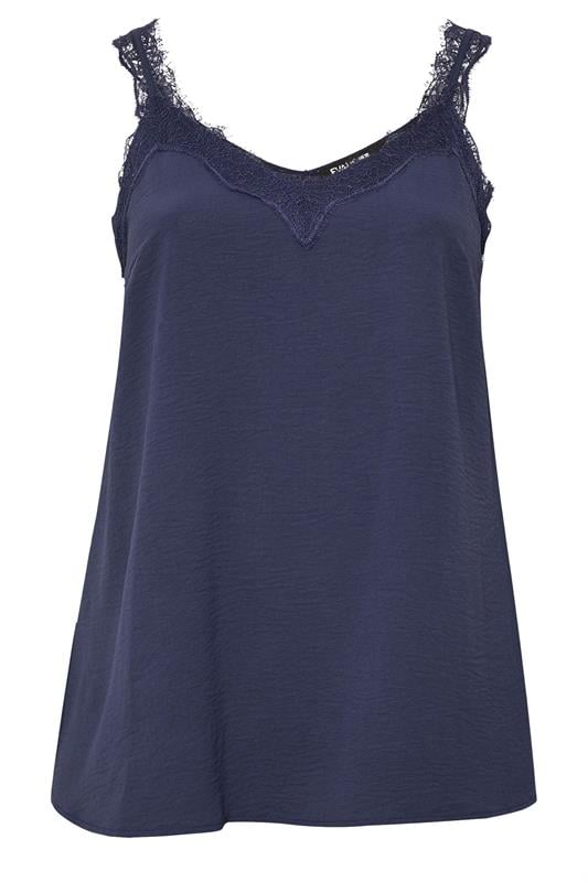 EVANS Curve Navy Blue Lace Trim Cami Vest Top | Evans 5