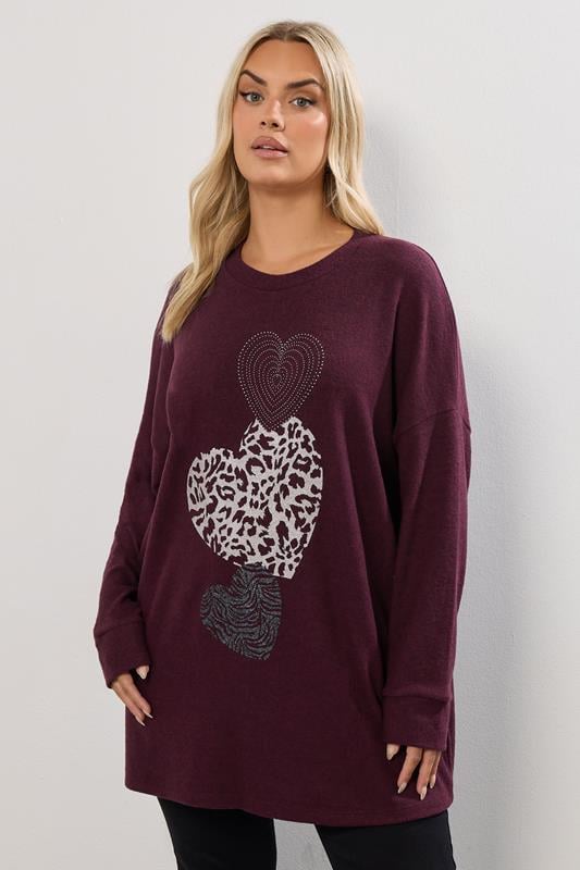  YOURS Curve Purple Embellishment Heart Jumper