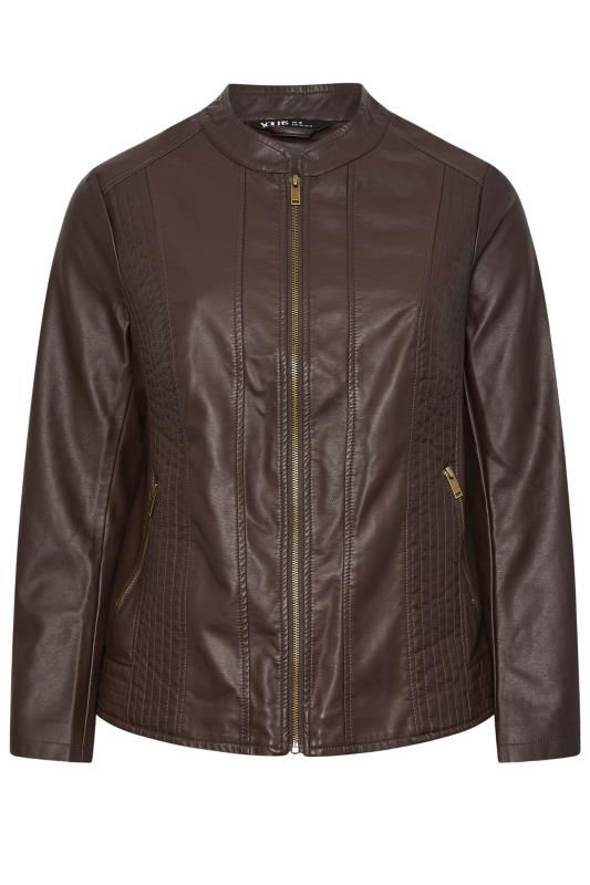 YOURS Curve Chocolate Brown Faux Leather Jacket | Yours Clothing  6