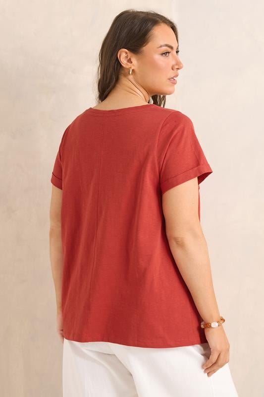 EVANS Plus Size Rust Orange V Neck Cotton T-Shirt | Evans 4