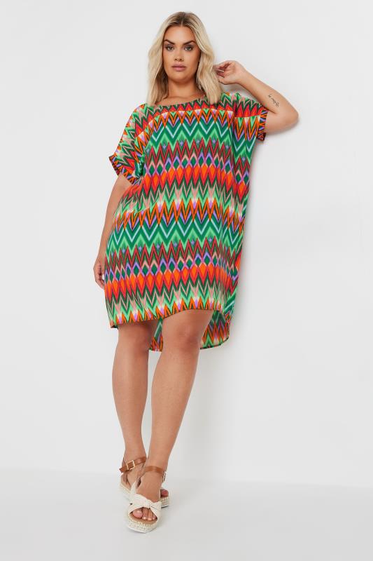 Plus Size  YOURS Curve Green Zig Zag Print Tunic Dress